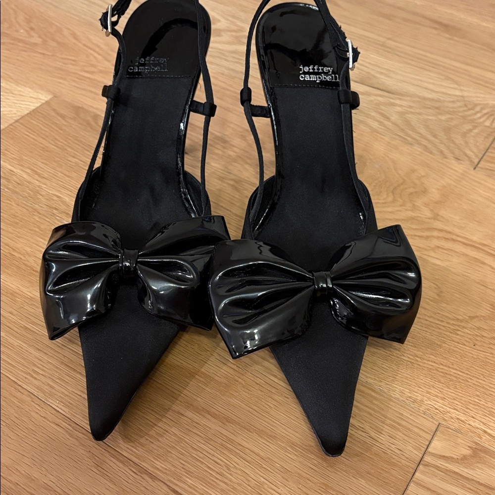 Jeffrey Campbell Black Bow Pointed Toe Slingback Heels – Size 10 - Picture 3 of 5